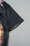 T-shirt nere casual Blaze Letter con stampa patchwork geometrica o collo