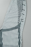 Grey Sexy Striped Patchwork Frenulum Backless V Neck One Step Skirt Dresses