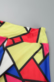 Multicolor Casual Print Patchwork Plus Size High Waist Skirt