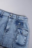 Gonne di jeans regolari a vita media con bottoni tascabili patchwork solidi blu sexy