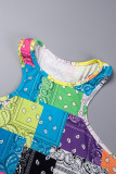 Colore Casual Street Sportswear Stampa Patchwork Disegna String Pocket Gilet Halter Senza maniche Due pezzi