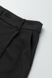 Noir Décontracté Solide Cardigan Pantalon Col Revers Manches Longues Deux Pièces