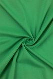 Groene casual effen vouw V-hals lange mouwen grote maten jurken