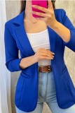 Vêtement d'extérieur décontracté uni cardigan col rabattu bleu