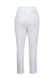 White Casual Solid Patchwork Skinny High Waist Conventional Solid Color Trousers