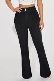 Zwarte casual effen patchwork skinny jeans met hoge taille