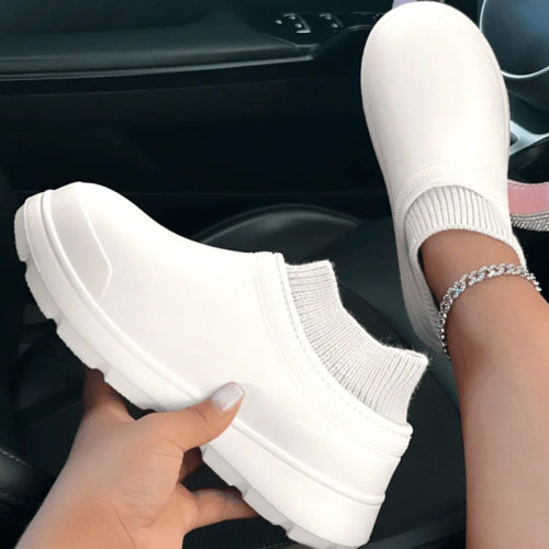 White Casual Living Patchwork Solid Color Round Keep Warm Comfortable Flats Shoes