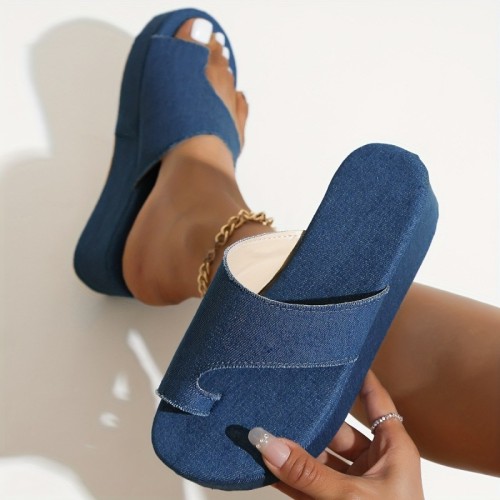 Blue Casual Patchwork Solid Color Round Comfortable Wedges Shoes