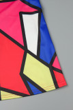 Multicolor Casual Print Patchwork Plus Size High Waist Skirt