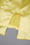 Branco casual sólido patchwork fenda decote em V manga longa duas peças