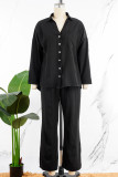 Черный повседневный твердый лоскутный воротник рубашки с длинным рукавом из двух частей