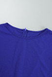 Blaue, lässige, solide Patchwork-O-Ausschnitt-Wickelrock-Kleider in Übergröße