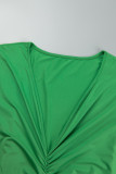 Verde Casual Sólido Fold V Neck Manga Longa Plus Size Vestidos