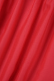 Vestido longo vermelho casual estampado patchwork fora do ombro