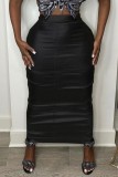 Svart Casual Solid Slit Skinny High Waist Konventionella enfärgade kjolar