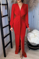 Красное сексуальное вечернее платье в стиле пэчворк с V-образным вырезом и V-образным вырезом