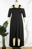 Robe longue noire décontractée unie asymétrique à col en V, robes de grande taille