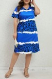 Red Casual Print Basic V Neck Short Sleeve Dress Plus Size Dresses