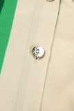 Robes chemise décontractées vertes à imprimé rayé et patchwork à col rabattu