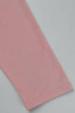 Set di tre pezzi con colletto con cappuccio patchwork solido casual rosa