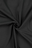 Черное повседневное однотонное асимметричное длинное платье с V-образным вырезом Платья больших размеров