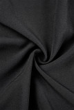 ブラック カジュアル ソリッド パッチワーク シャツカラー 長袖 ツーピース