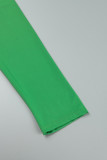 Groene casual effen vouw V-hals lange mouwen grote maten jurken