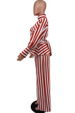Красная повседневная полосатая повязка с вырезом в стиле пэчворк Воротник-стойка с длинным рукавом из двух частей
