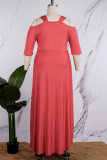 Vestido largo con cuello en V asimétrico liso informal color burdeos Vestidos de talla grande