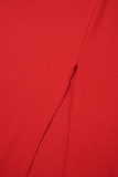 Rotes reizvolles formales festes Patchwork-Schlitz-V-Ausschnitt-Abend-Kleid-Kleider
