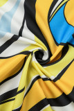 Colletto della camicia patchwork con stampa casual gialla Taglie forti