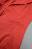Red Casual Solid Cardigan Turn-back Collar Outerwear