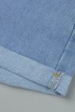 Pantaloncini di jeans regolari a vita alta con patchwork tinta unita casual blu baby