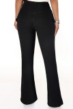 Calça jeans skinny preta casual patchwork sólida cintura alta