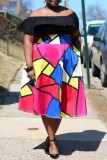 Falda de cintura alta de talla grande con estampado informal multicolor
