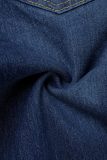 Jean skinny en denim bleu foncé à patchwork uni décontracté à taille haute