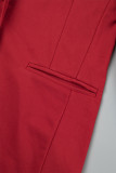 Pantalon cardigan uni décontracté rouge col rabattu manches longues deux pièces