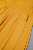 Amarillo Casual Patchwork liso Cuello redondo Falda envuelta Vestidos de talla grande