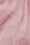 Vestidos longos cor-de-rosa claros sexy formais sólidos com retalhos transparentes sem alças