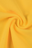 Fluorescerande gul Casual Solid Patchwork Ficka Volang V-hals Kort ärm Två delar