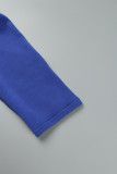 ブルー カジュアル ソリッド ベーシック フード付き カラー 長袖 プラス サイズ ドレス