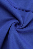 Robes de grande taille décontractées uni uni col à capuche manches longues bleu