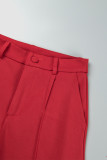 Rote, lässige, einfarbige Strickjacke mit Umlegekragen, langen Ärmeln, zweiteilig