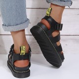 Schwarze, lässige, einfarbige, runde, bequeme Outdoor-Schuhe im Patchwork-Stil