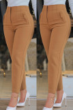 Apricot Casual Solid Patchwork Skinny High Waist Conventional Solid Color Trousers