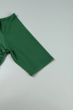 Vestido largo con cuello en V asimétrico liso casual verde Vestidos de talla grande