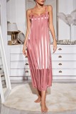 Pale Red Casual Striped Patchwork Sleepwear Two Piece Set