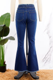 Hellblaue, lässige, solide Patchwork-Jeans mit hoher Taille und regulärer Denim