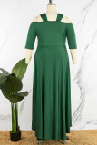 Grön Casual Solid Asymmetrisk V-hals lång Klänning Plus Size Klänningar