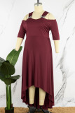 Розовое повседневное однотонное асимметричное длинное платье с V-образным вырезом Платья больших размеров